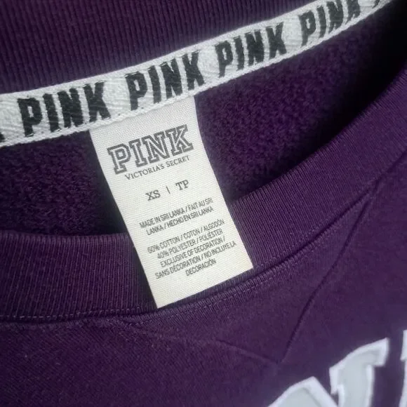 Victoria's Secret VS PINK Varsity Crewneck Purple Spellout Sweatshirt Size XS - Picture 3 of 6